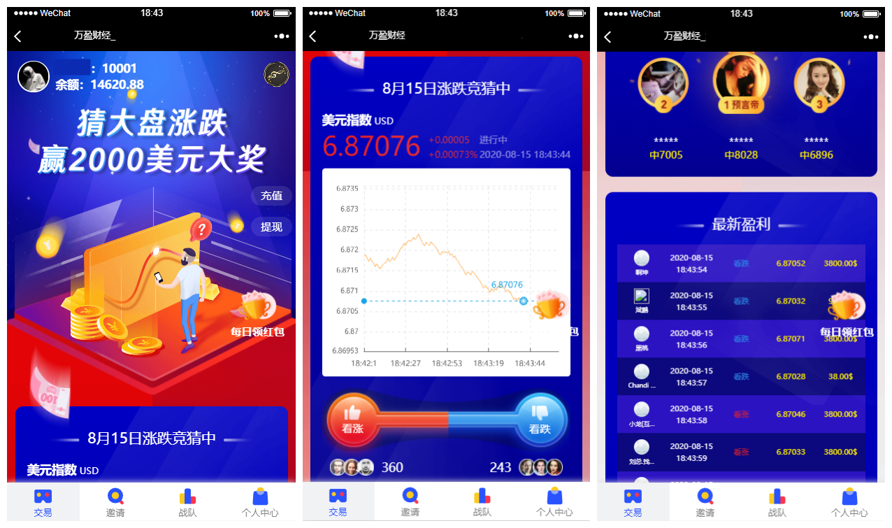【USDT指数涨跌源码】蓝色UI二开币圈+万盈财经币圈+充值提现+K线正常+大盘涨跌竞猜