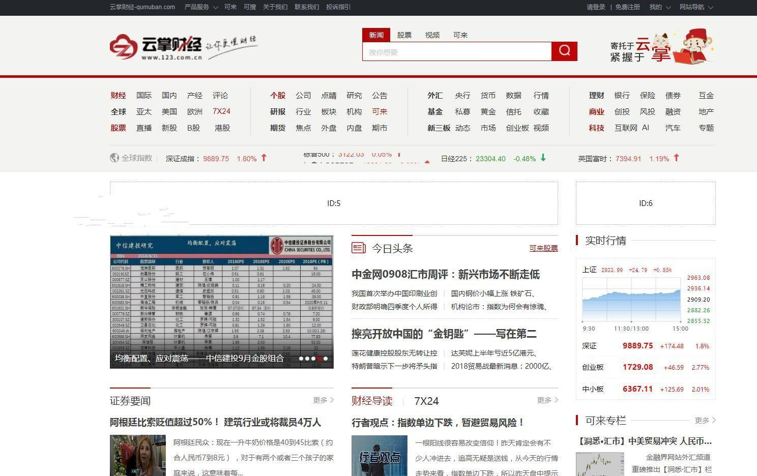 【云掌财经】仿云掌财经金融门户模板  2020独家修复最新大型综合股票财经门户网站带火车头采集器[帝国cms]