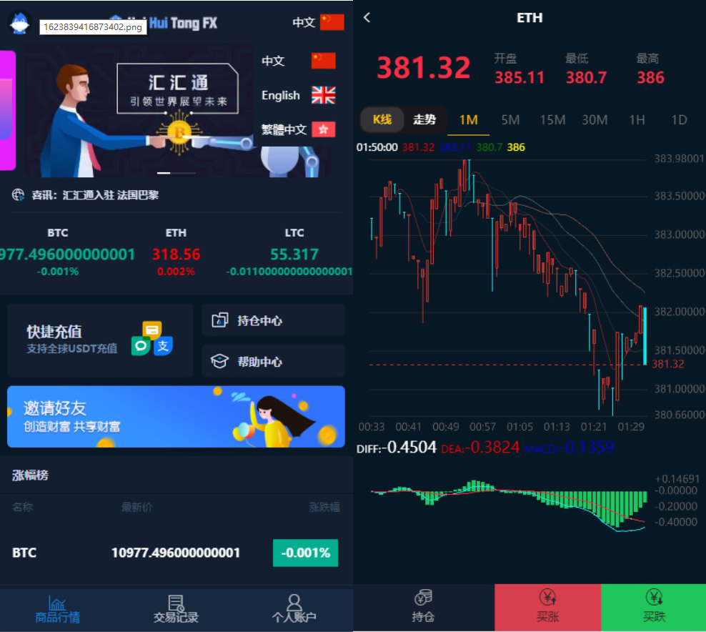 汇汇通支付完美运营2次开发版+完整数据+K线正常+3种语言。已下架 不支持下载