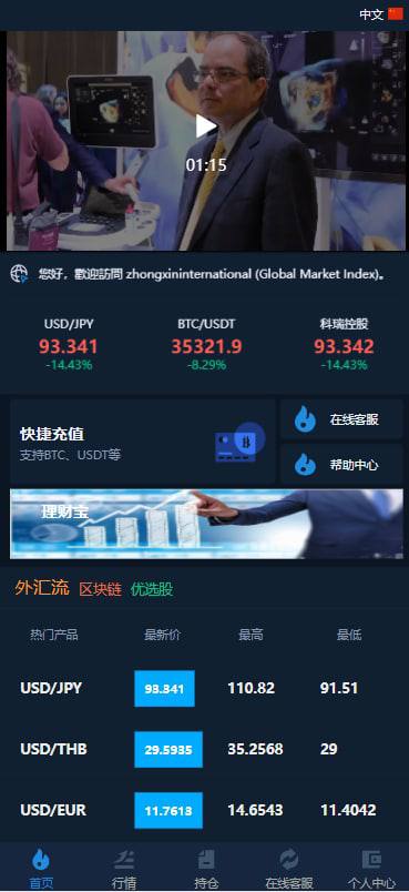 vue开发的外汇微交易平台源码微盘源码-支持多语言 UI简洁