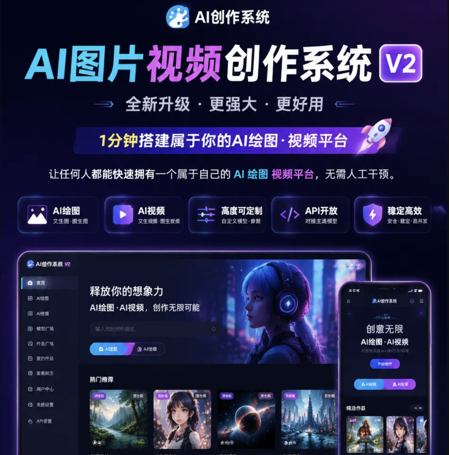 AI图片视频创作系统源码V2版本 可以对接 OpenAI NewAPI 等主流接口模型
